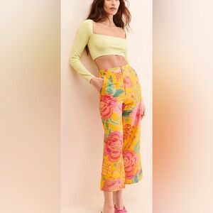 FARM Rio Macaw Bloom Wide Leg Cropped Pants - M